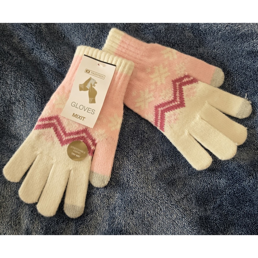 Mixit Women Gloves Pink White Wrist NWT Mitten Arm Warmer Hand Wrap